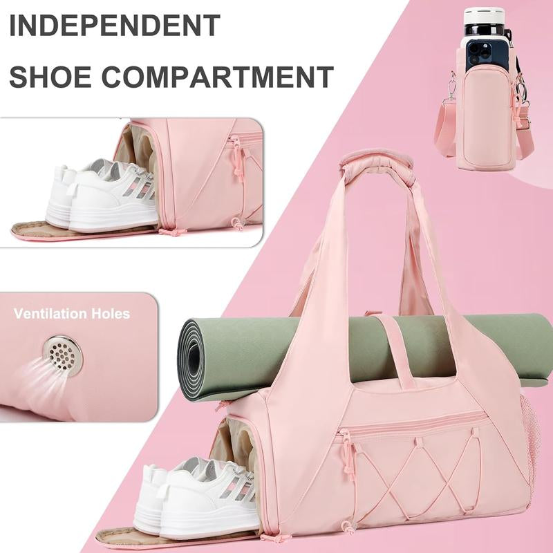 Yoga Mat Bag with Shoe Compartment & Wet Pocket, Sport Yoga Gym Bag with Yoga Strap, Travel Essentials Carryall Yoga Tote Bag, Exercise Mat